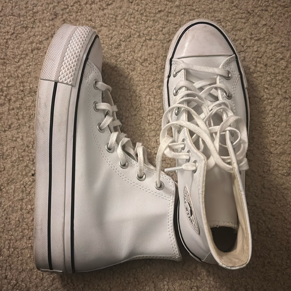 Leather platform white converse